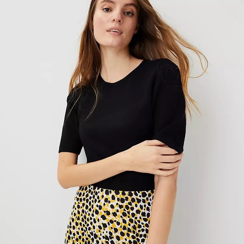 Ann Taylor Mixed Media Leopard Sweater Dress Midi- size MP